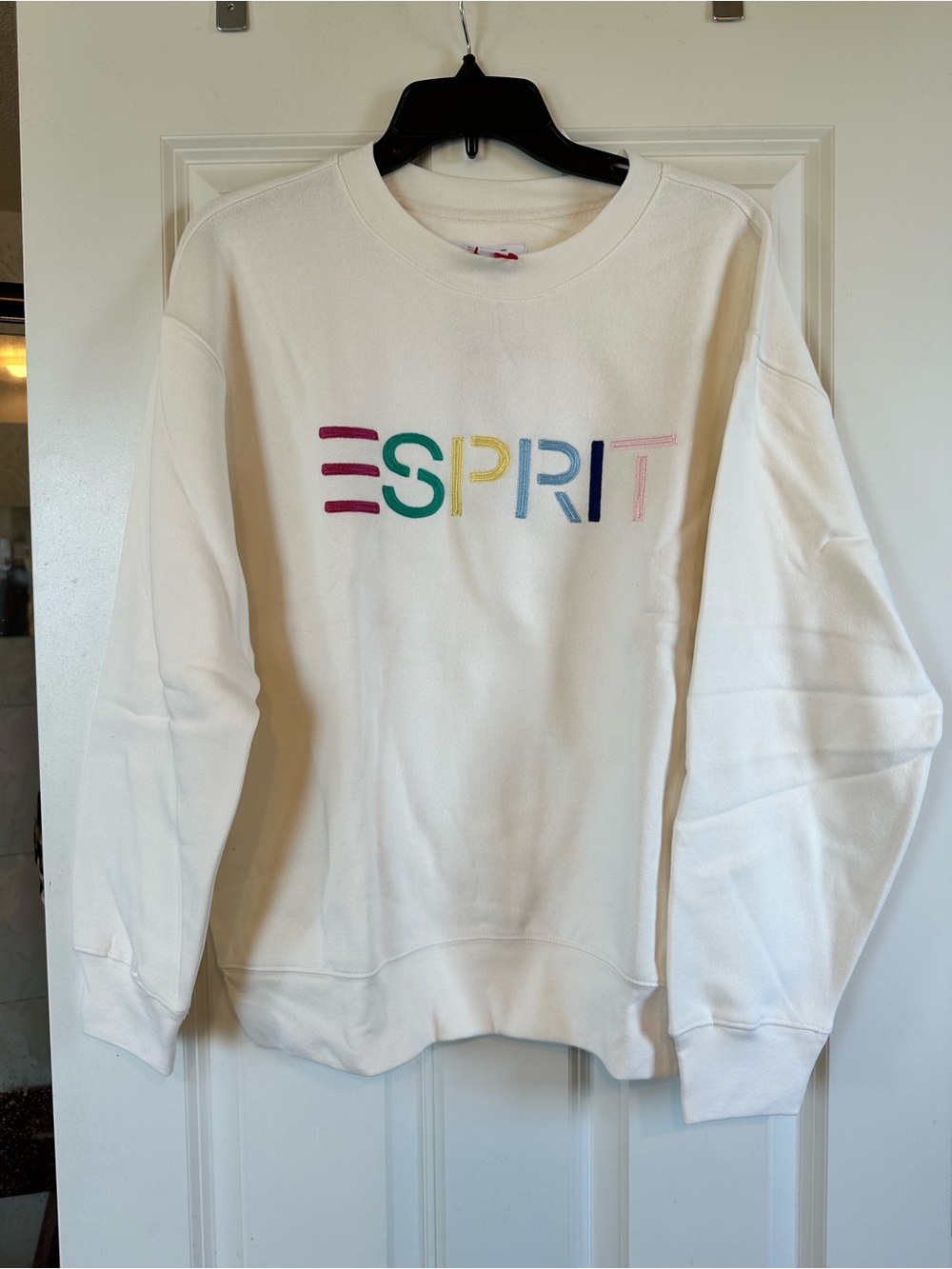 NWT Esprit Sweatshirt Cream with Embroidered Multicolor Logo S - Picture 2 of 4